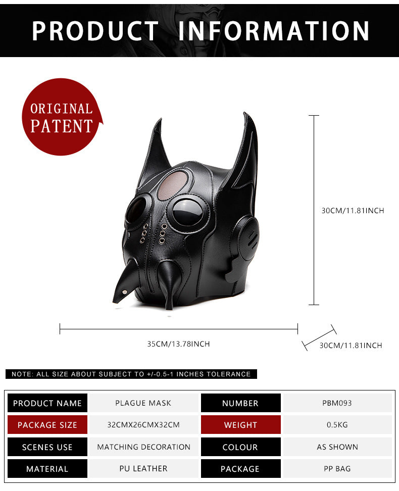 Steampunk Leather Plague Mask | Retro Cyberpunk Gas Mask Helmet for Cosplay & Halloween Party